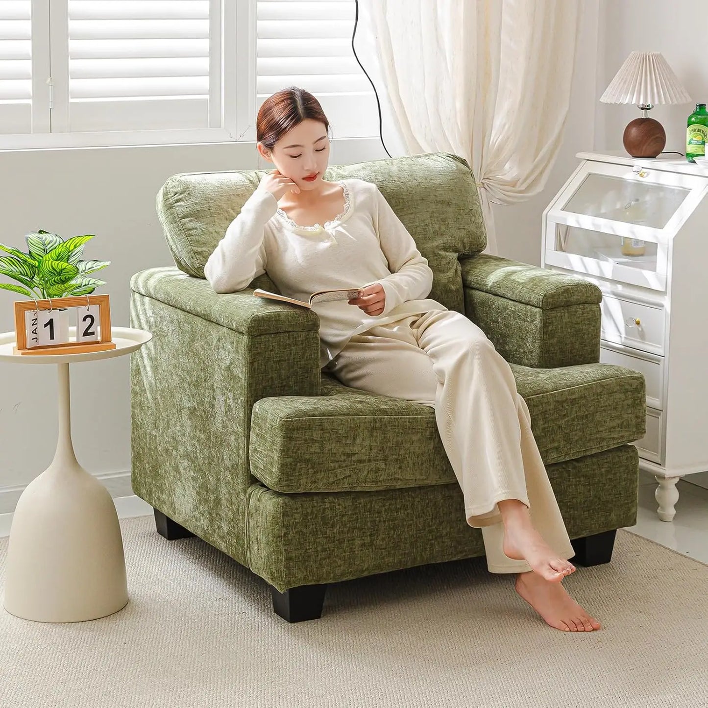 Oversized Accent Chair with Armrest Storage Deep Comfy Reading Chair