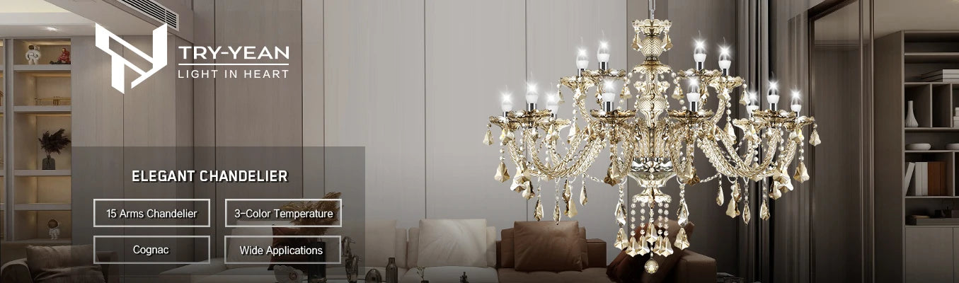 15 Arms Crystal Chandelier Pendant Light Modern K9 for Living Room