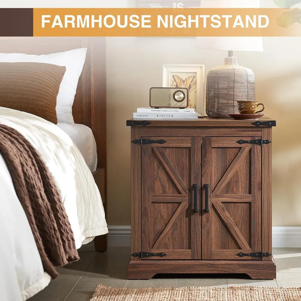 Farmhouse End Table with Charging Station Rustic Wood Nightstand 24"