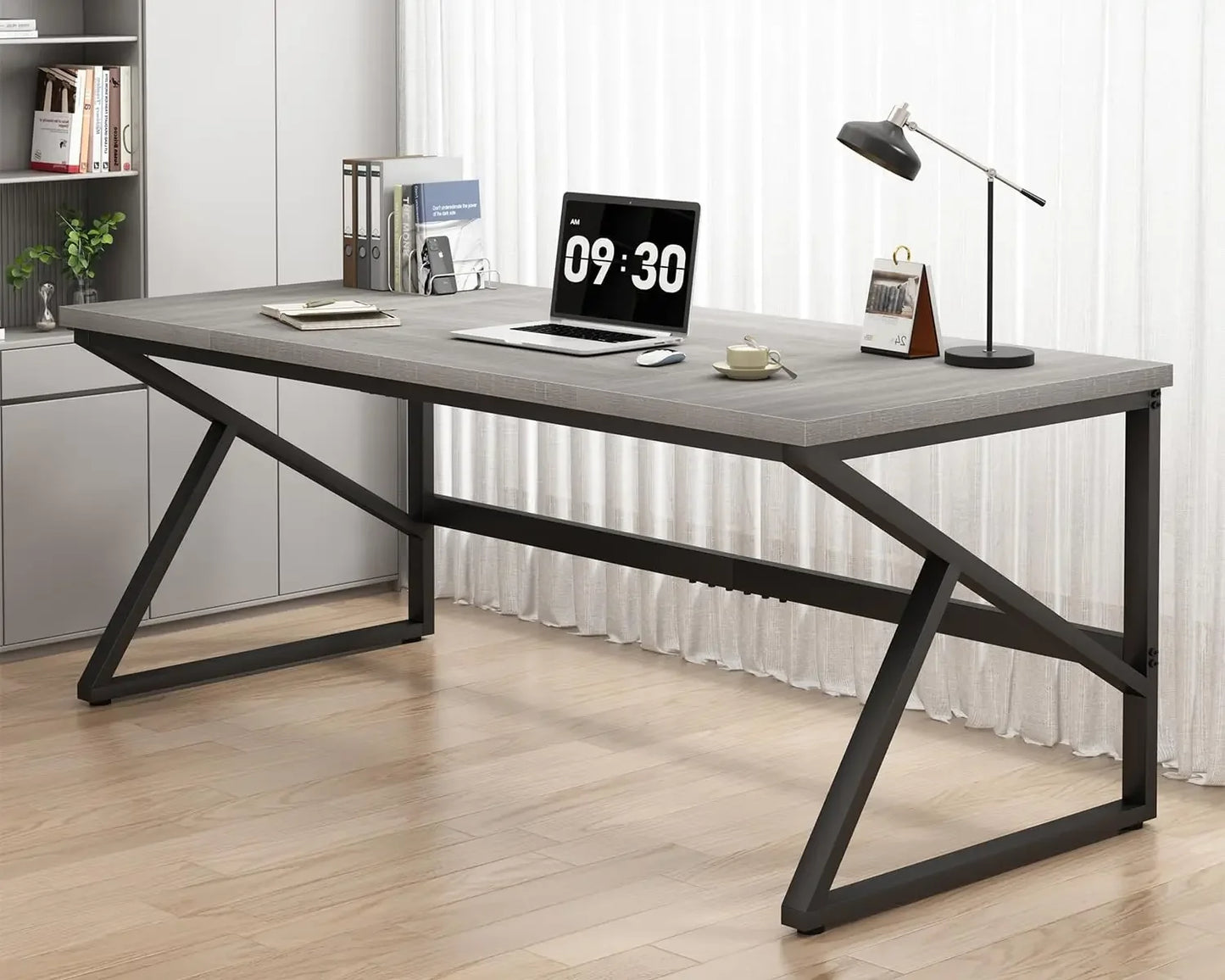 Large Metal Wood Computer Desk for 2 Monitors 70 Inch Home Office