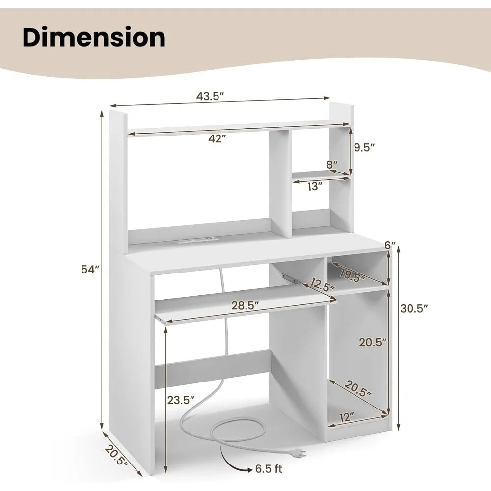 Computer Desk with Hutch 43.5 Inch Home Office Desk with Charging Station