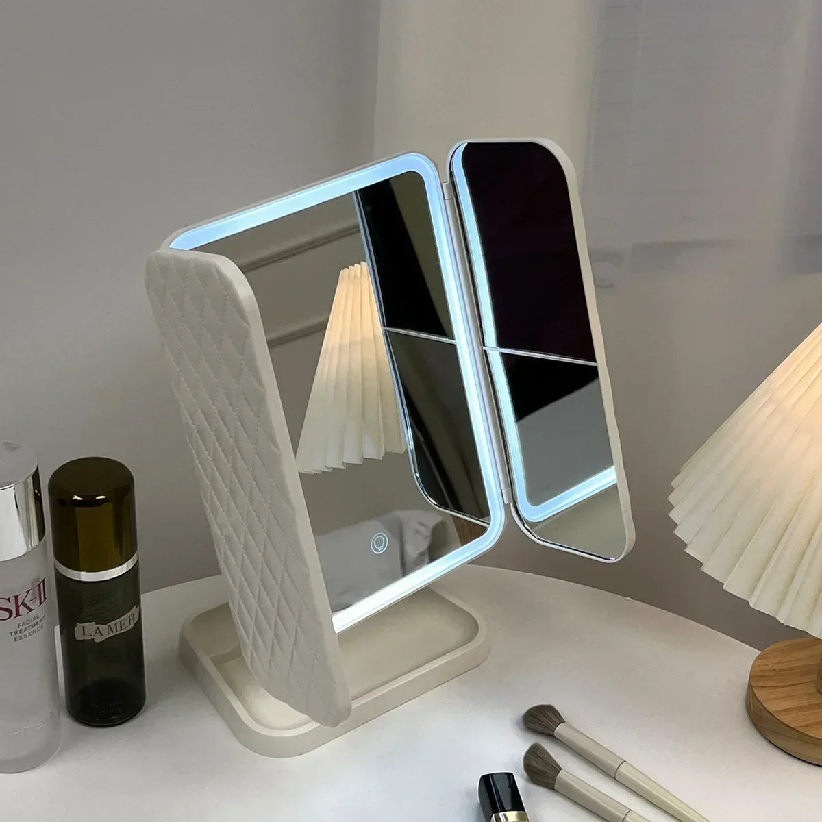 Trifold LED Makeup Mirror with Lights Dimmable Magnification Portable