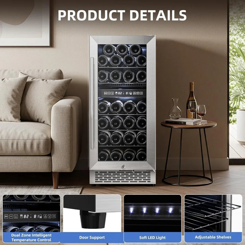 15 Inch Wine Cooler Refrigerator 27 Bottles Dual Zone Freestanding Cooler
