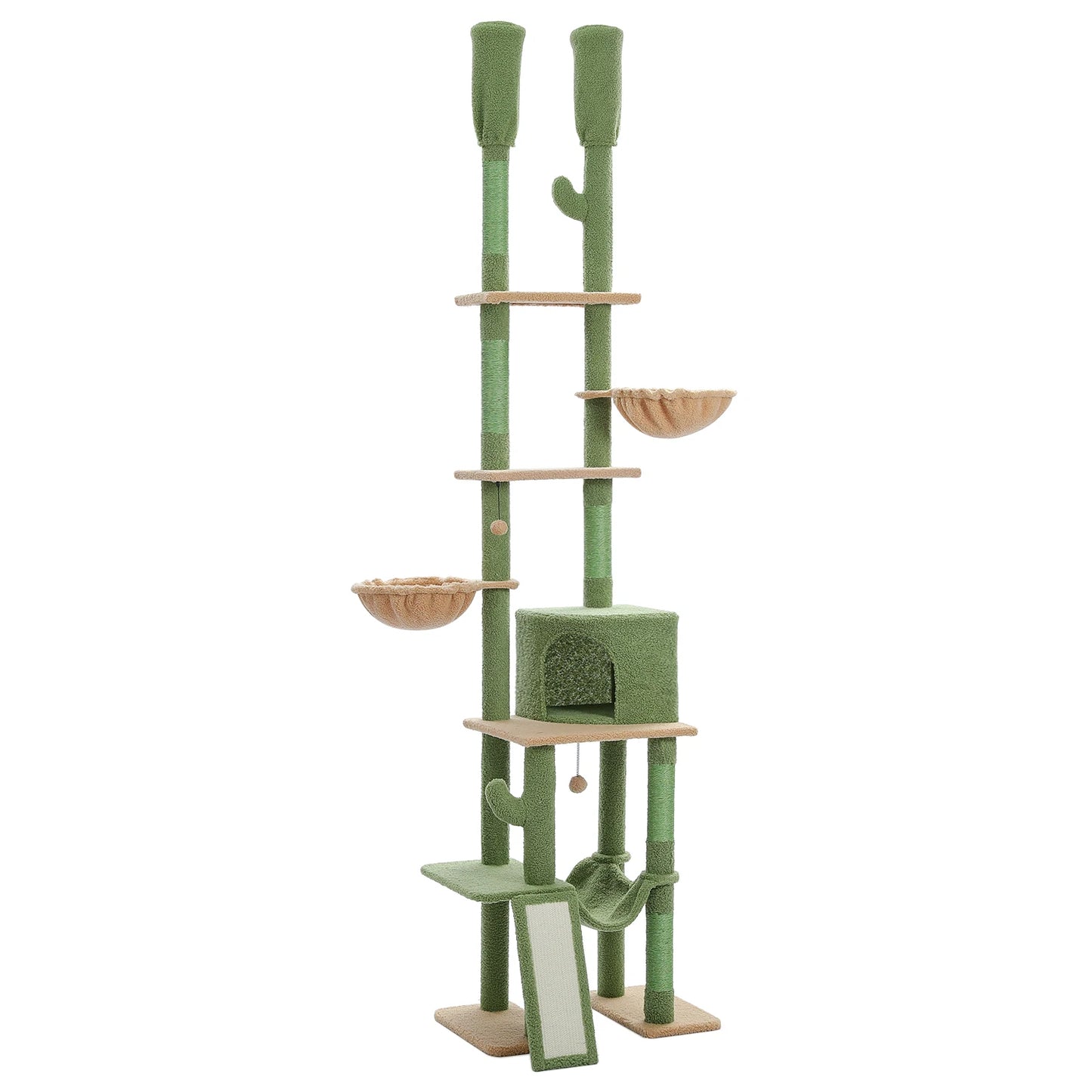 Cactus Cat Tree Floor to Ceiling Cat Tower 7 Tiers with Hammocks and Scratching Posts