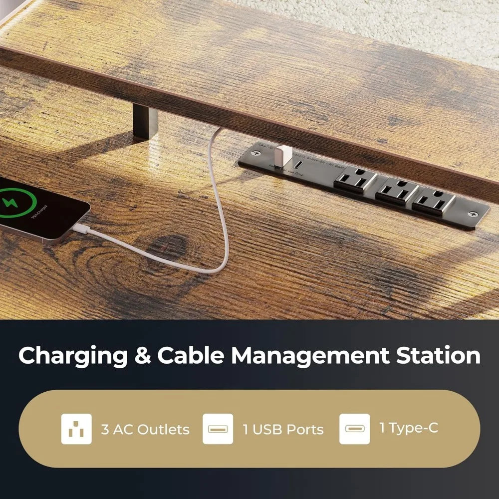 Electric L Shaped Standing Desk Height Adjustable with Power Outlets