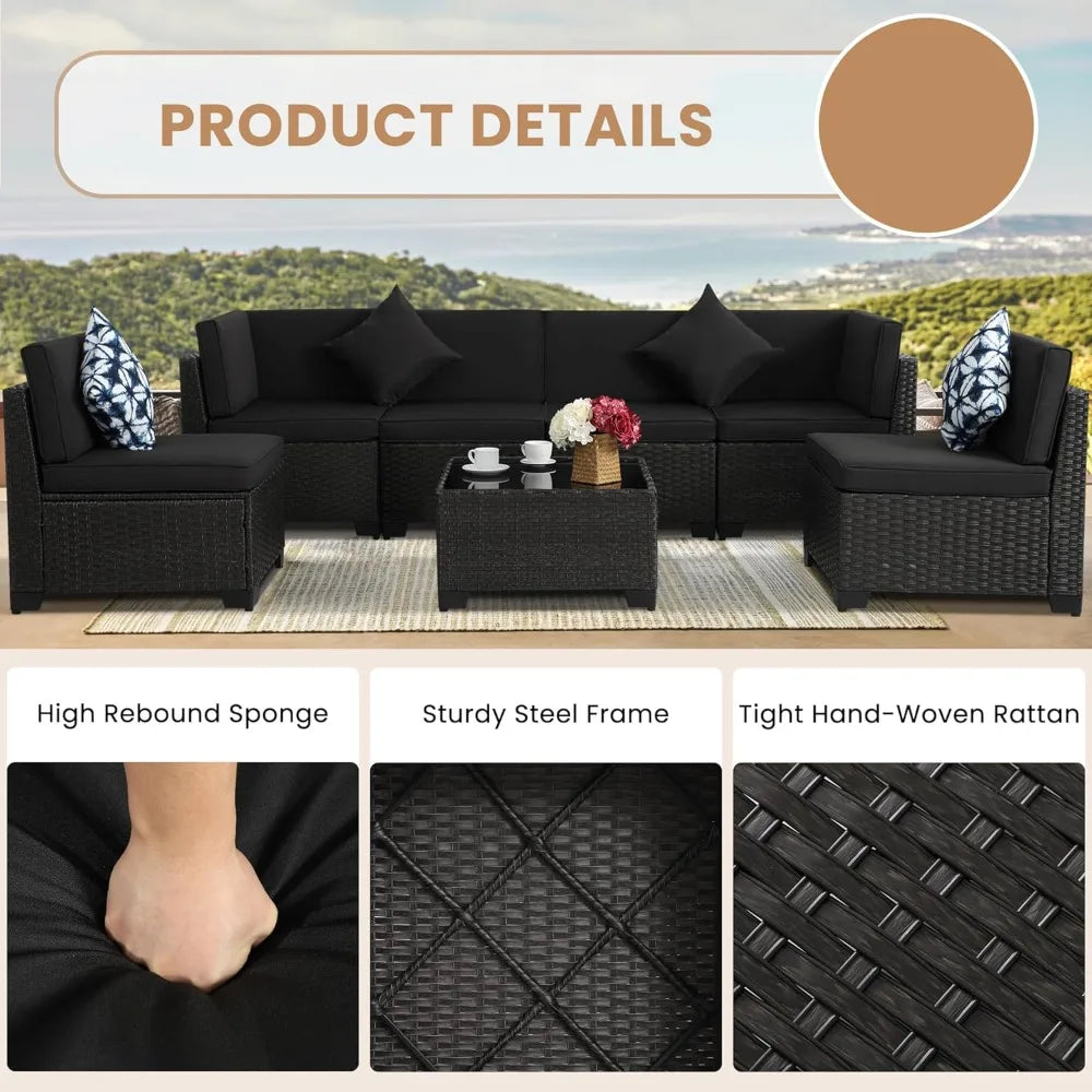 7 Piece Outdoor Patio Furniture Set All Weather Rattan Sectional Sofa