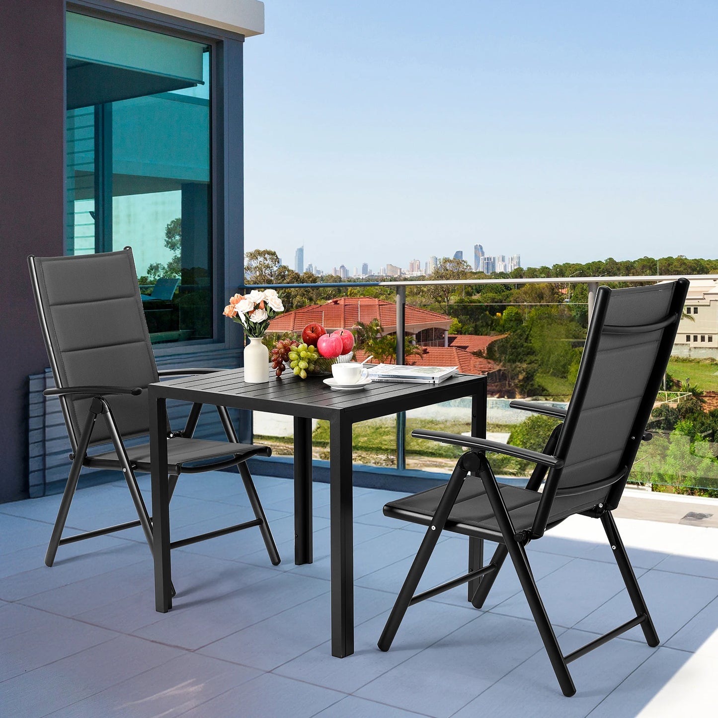 Foldable Garden Chair with Adjustable Backrest and Armrests Outdoor