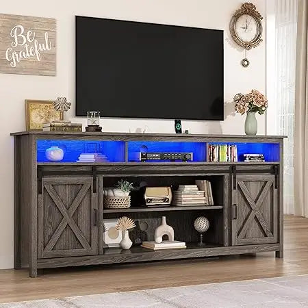 70 Inch LED Farmhouse TV Stand for 80 Inch TVs Storage Cabinets