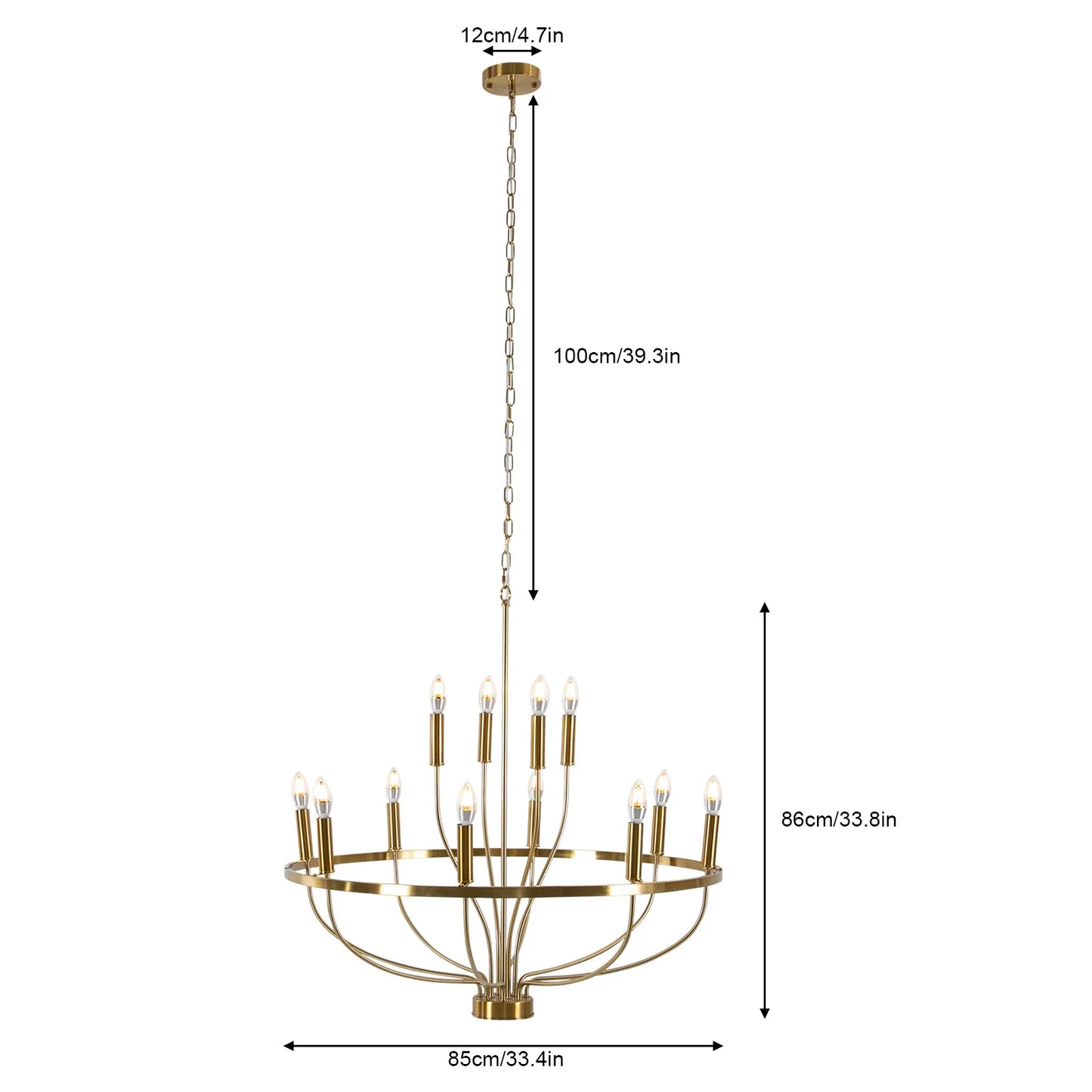 60W E12 Rustic Candle Round Chandelier Vintage Lighting for Dining Room