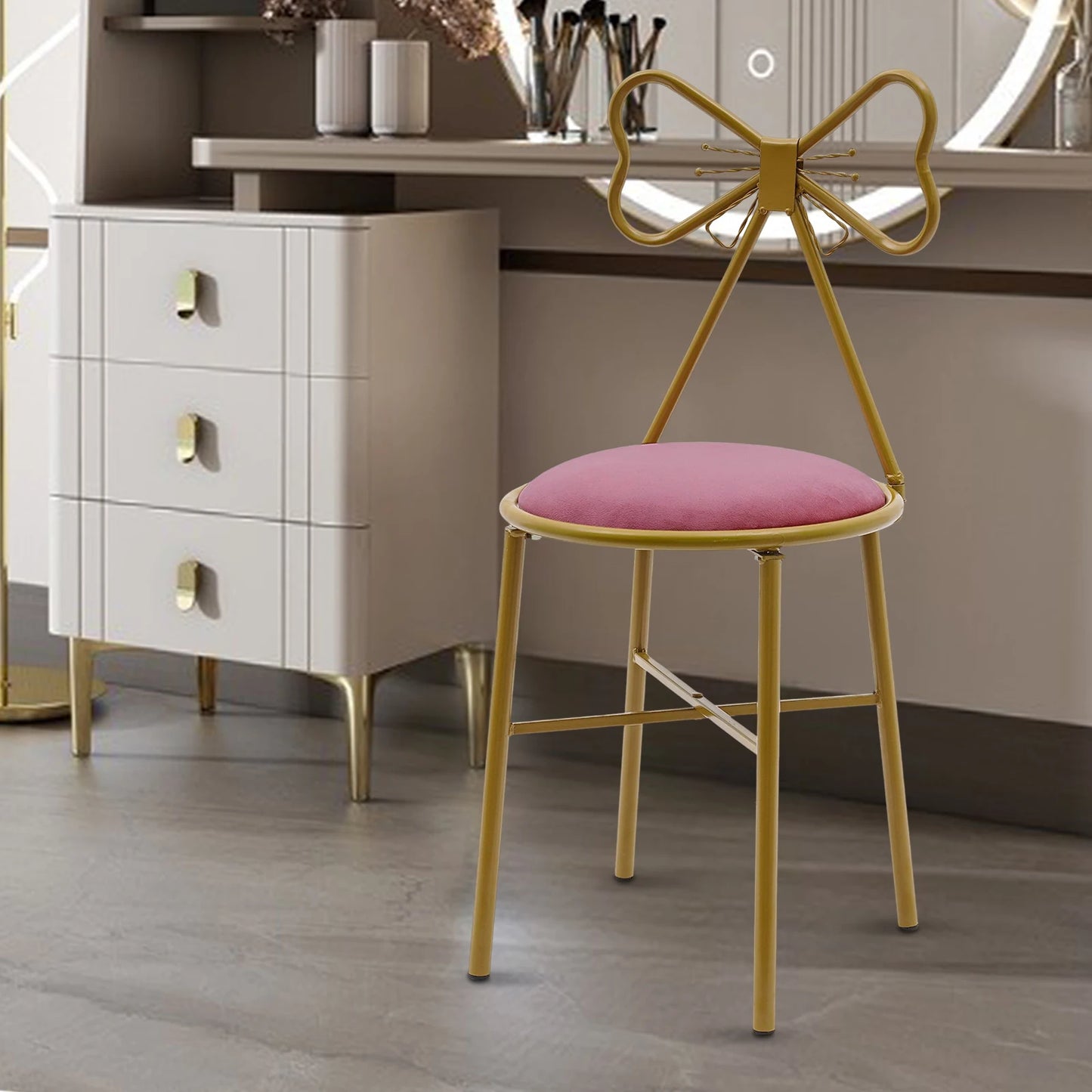 Luxury Minimalist Makeup Vanity Stool Butterfly Backrest Chair Velvet