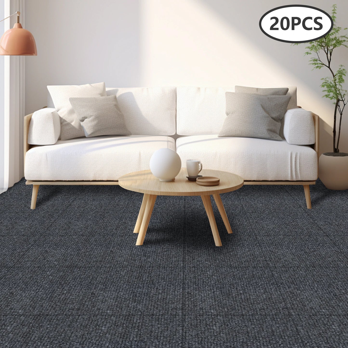 20PCS Self-adhesive Dark Grey Square Carpet Tiles for Home and Hotel