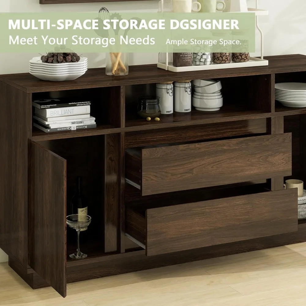 63 Inch Buffet Cabinet Mid Century Modern Storage Sideboard Coffee Bar