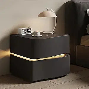 Solid Wood Nightstand with LED Tubes Modern 2 Drawer Bedside Table
