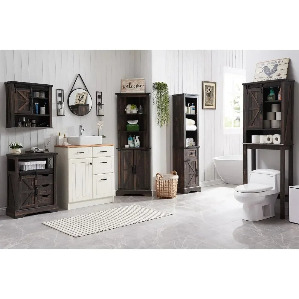 Bathroom Floor Cabinet Farmhouse Storage Cabinet with Sliding Door Drawers