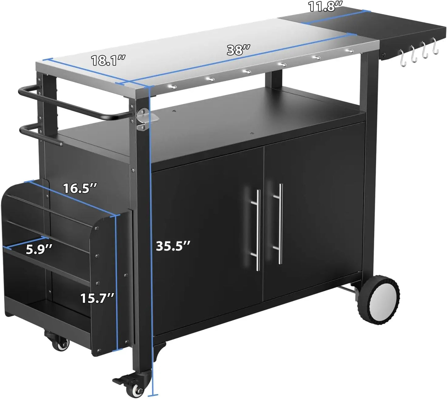 Outdoor Grill Cart with Storage Mobile BBQ Kitchen Island Waterproof