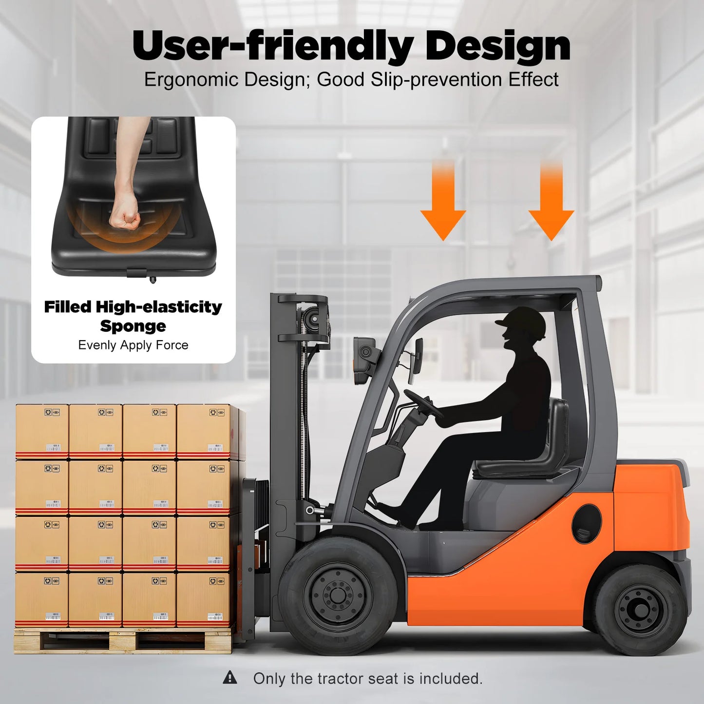 Universal Black Tractor Seat Adjustable PVC Waterproof Forklift Seat