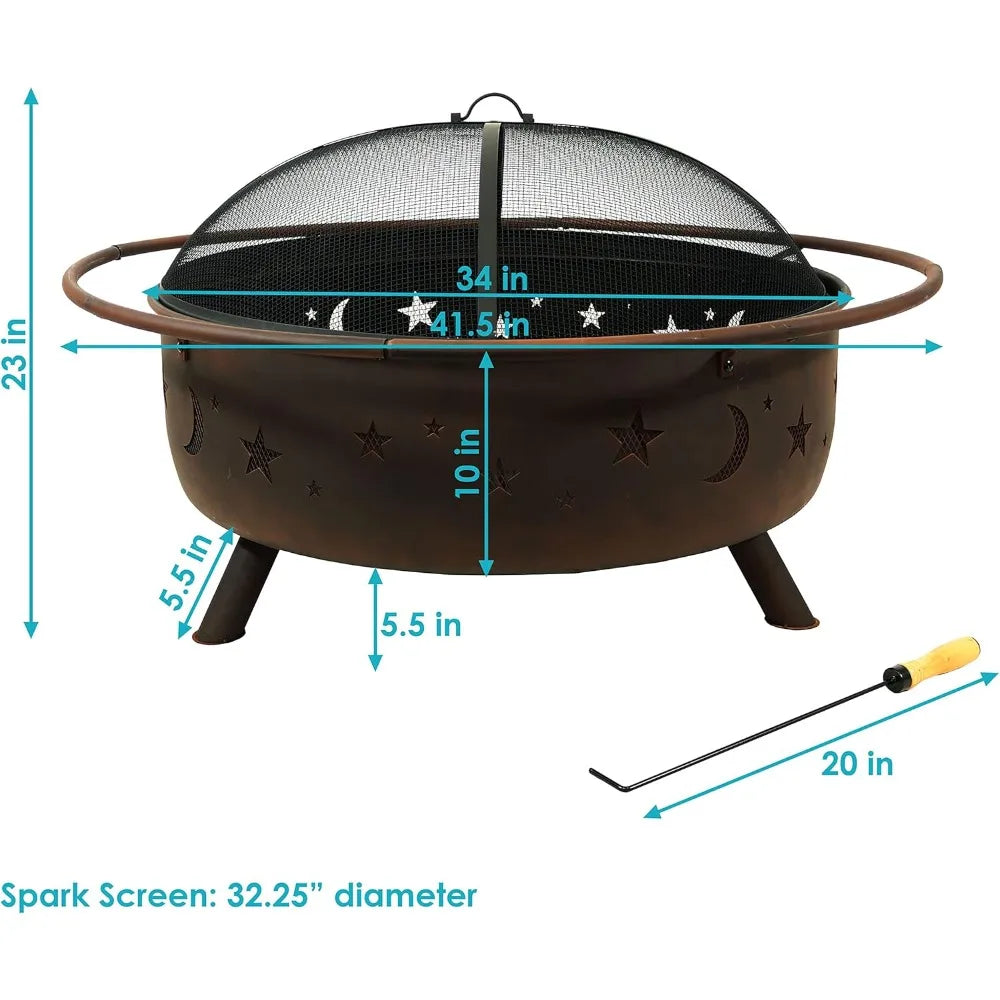 Cosmic Large Outdoor Fire Pit Wood Burning with Spark Screen and Poker