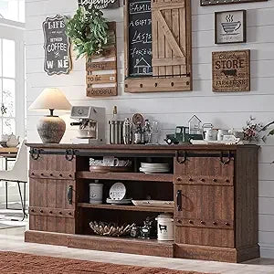 75 Inch Farmhouse Sideboard Buffet Cabinet with Sliding Barn Door