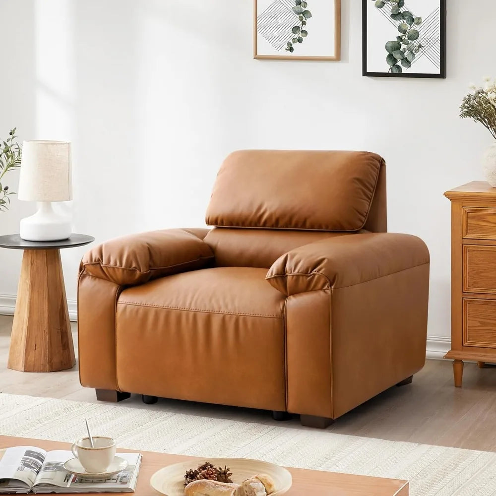 43 Inch PU Faux Leather Sofa Mid-Century Modern Oversized Chair