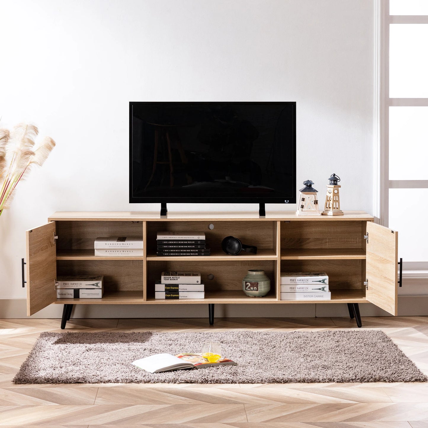 Modern TV Stand Wood Cabinet Entertainment Center Living Room Storage