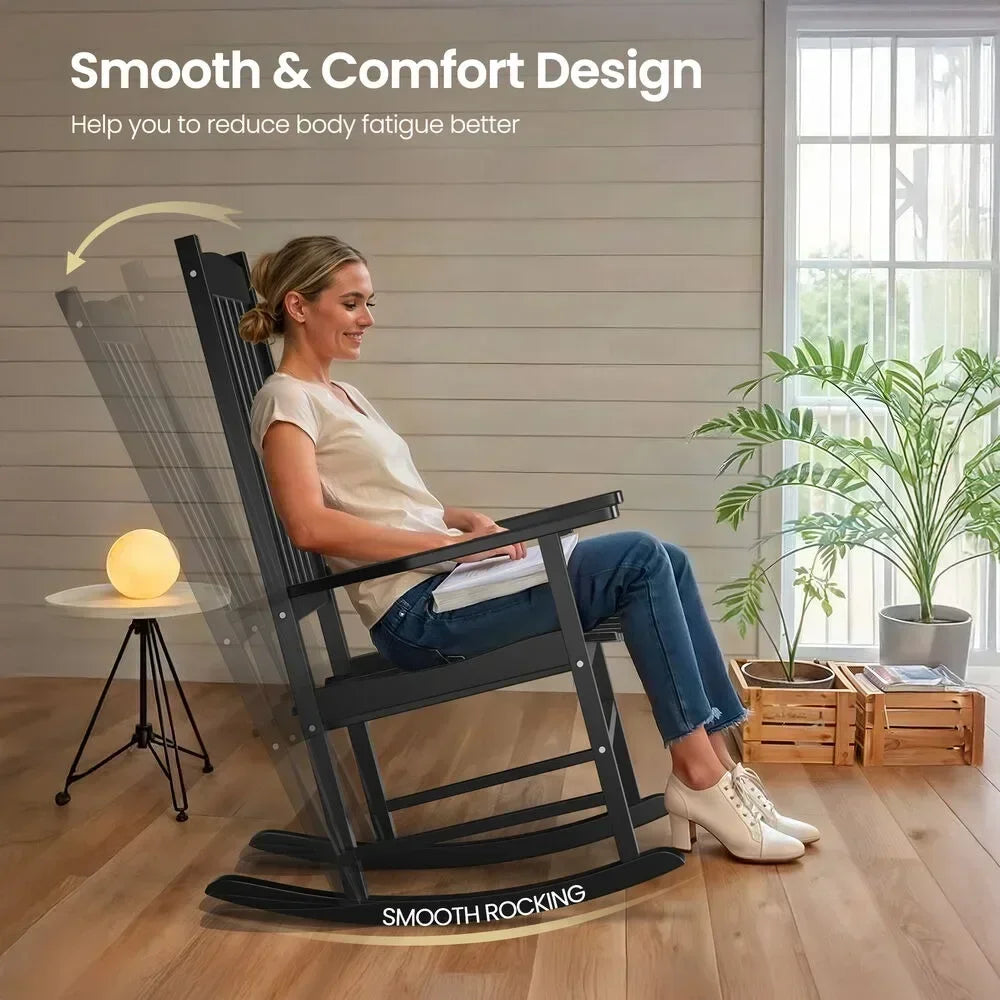 2PCS Rocking Chair Garden Porch Rocker High Back Armchair Indoor Outdoor