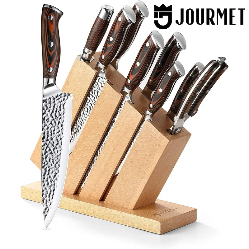 Ljustra 9PC High Carbon Stainless Steel Knife Set with Block and Handles