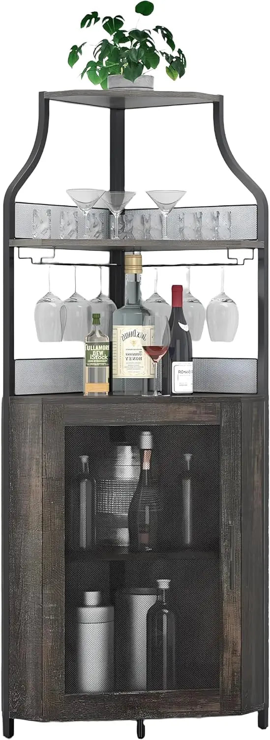 Corner Wine Bar with 5-Tier Storage Heavy Duty Industrial Design