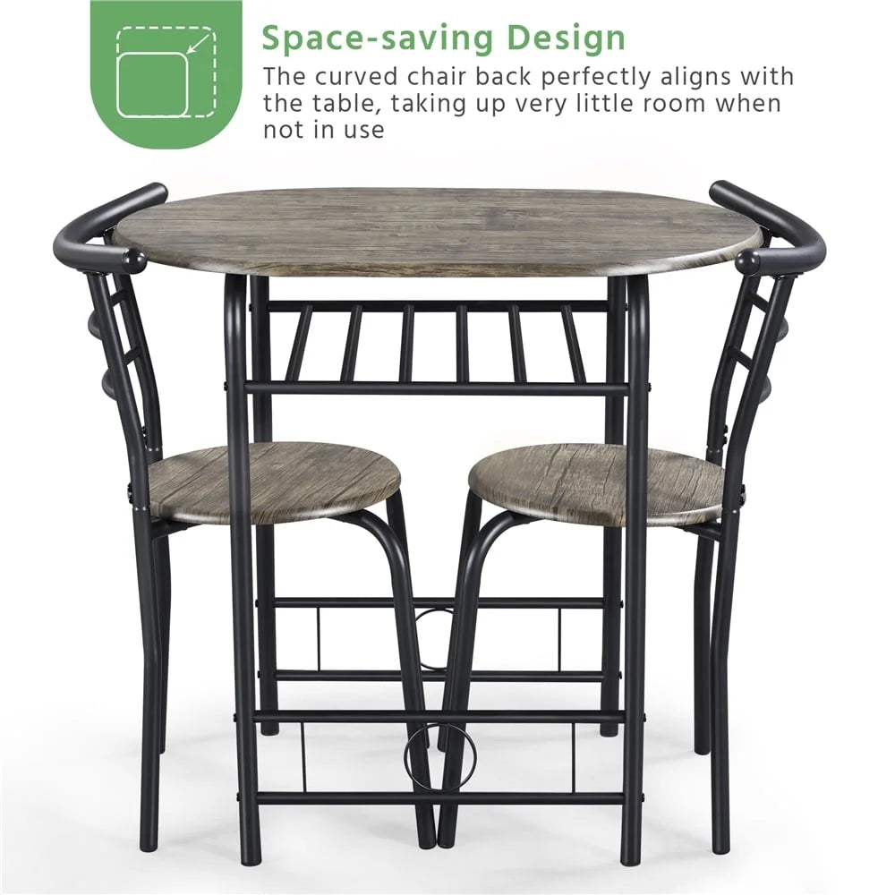 3 Piece Round Dining Table Set with Storage Rack for Kitchen Apartment Office