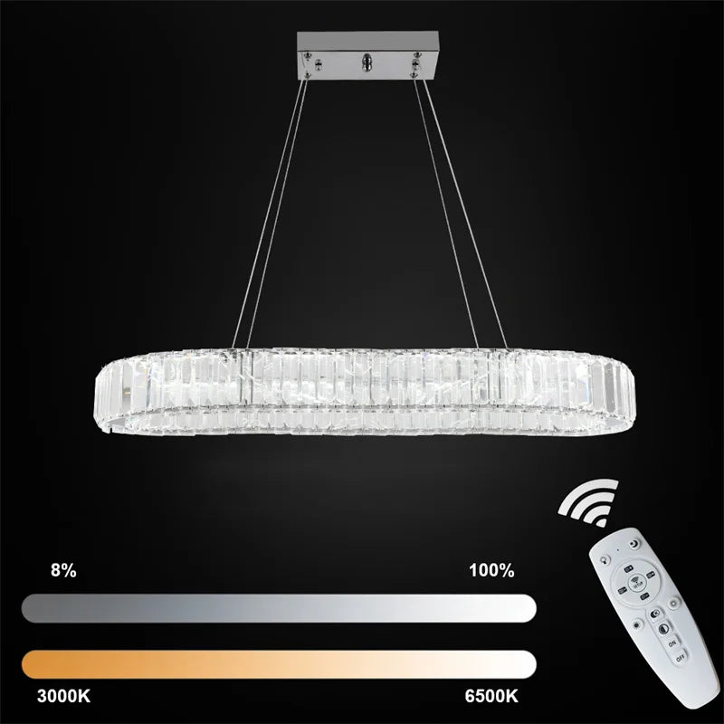 Modern Crystal Rings LED Chandelier Luxury Ceiling Lamp Remote Control