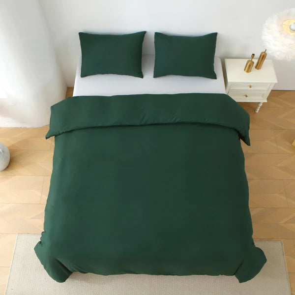 3 Pieces Solid Color Bedding Set Duvet Cover Pillow Shams Queen Green