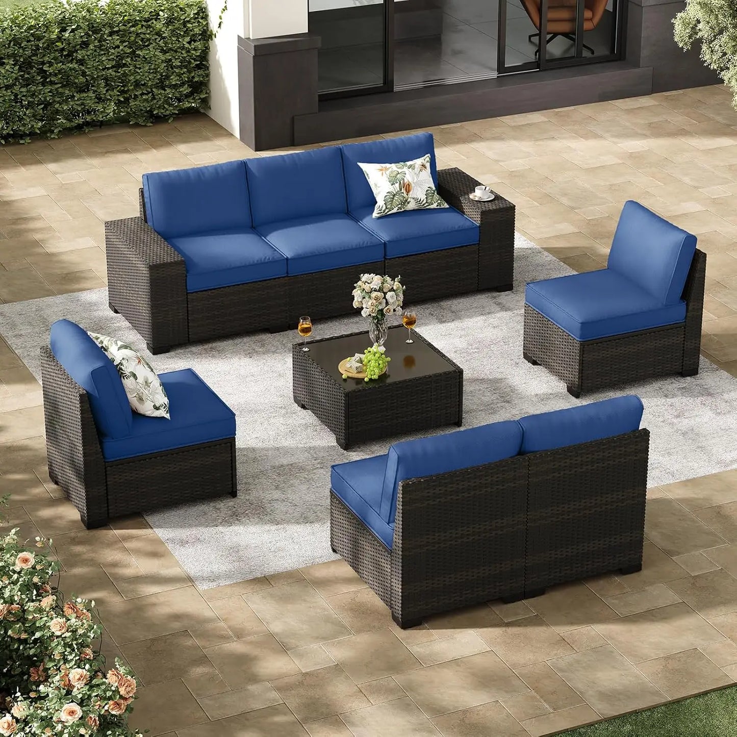 Ljustra 8-Piece Outdoor Wicker Sectional Sofa Set with Cushions and Table