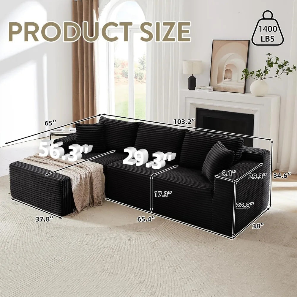 104 Inch L-Shape Cloud Sectional Couch Modern Deep Seat Sofa