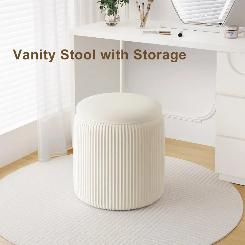 Round Ottoman Storage Set of 2 Velvet Vanity Stool Pouf for Bedroom