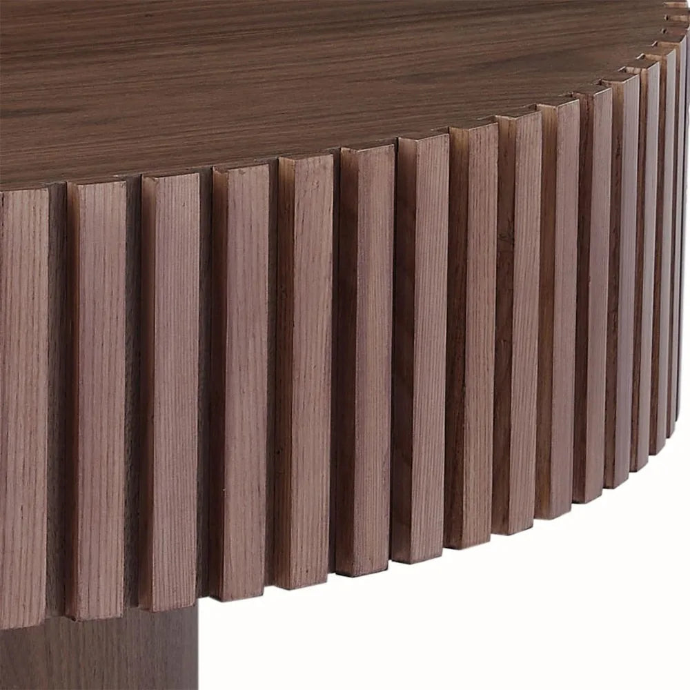 Modern Round Walnut Coffee Table Solid Wood Pedestal for Small Spaces