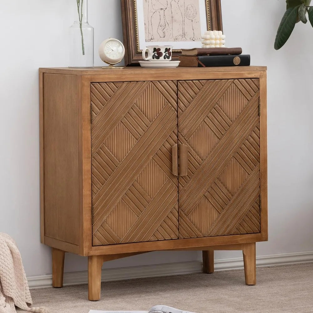 Mid-Century Modern Accent Cabinet Wooden Sideboard Rustic Storage Unit