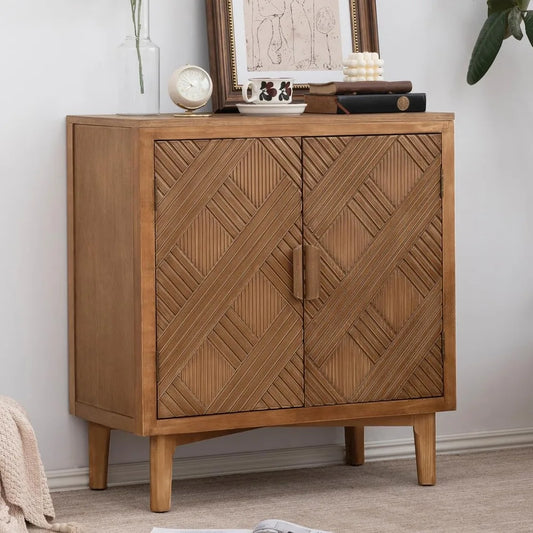 Mid-Century Modern Accent Cabinet Wooden Sideboard Rustic Storage Unit