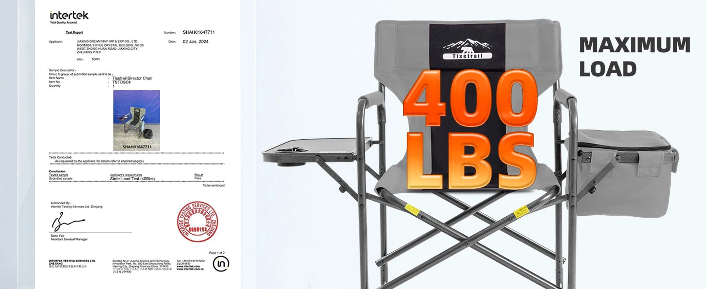 Tisetrail Camping Chair with Cooler Bag and Side Tray Outdoor Directors Chair