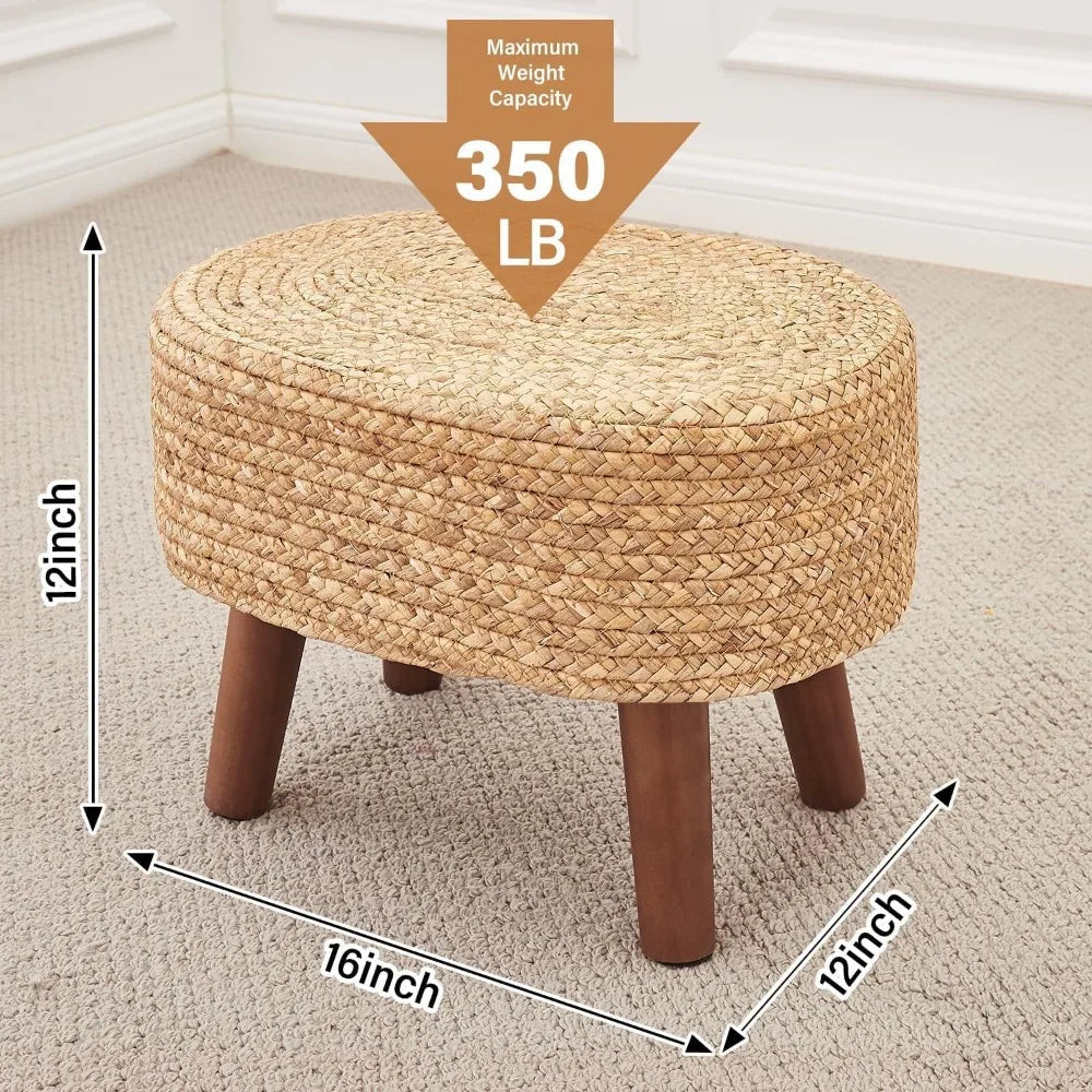 Round Seagrass Ottoman Eco-Friendly Footstool Hand Woven Pouf