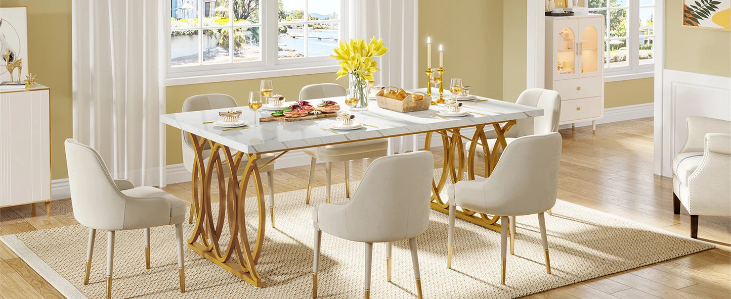 Ljustra 63 Inch Dining Table Rectangular Kitchen Faux Marble Modern Design