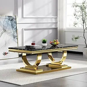 Modern Faux Marble Coffee Table Rectangular Living Room Center Table