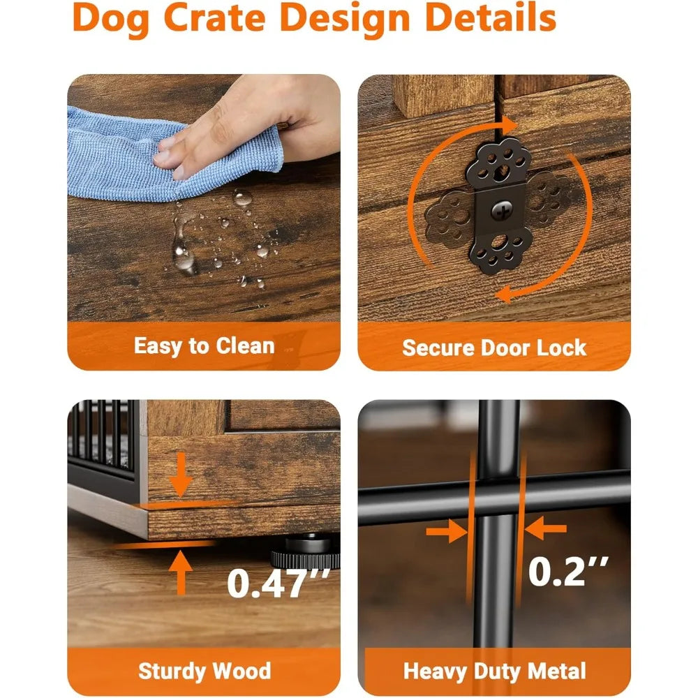 Ljustra Dog Crate Furniture with Cushion Set of 2 Large Wooden Kennel