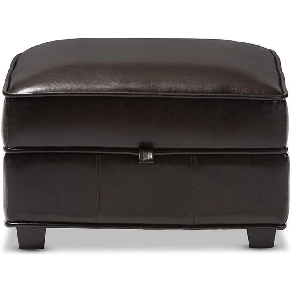 Leather Storage Ottoman Lift-Top Dark Brown Furniture Home Decor