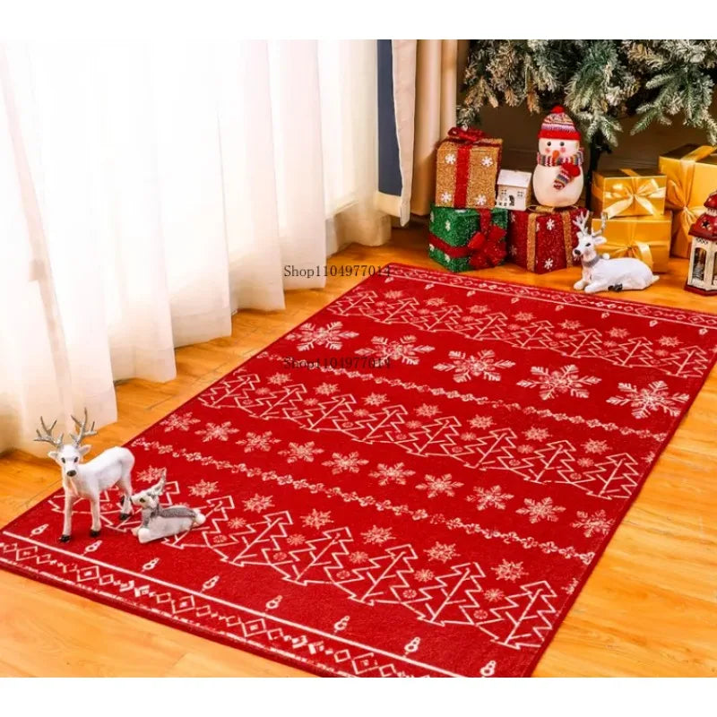 Red Snowflake Christmas Tree Rug Non-Slip Washable Indoor Outdoor Use