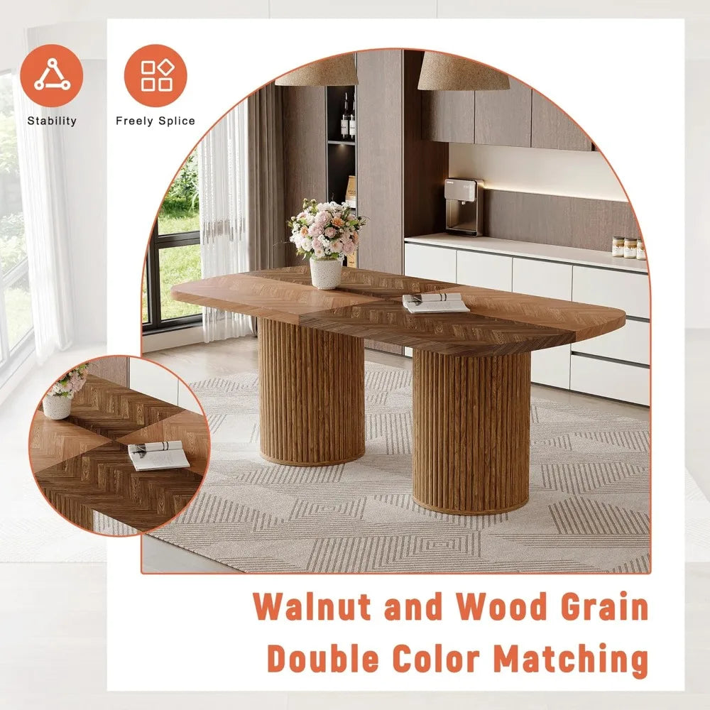 79 Inch Dining Table Set for 8 Wood Rectangular Kitchen Table Chairs