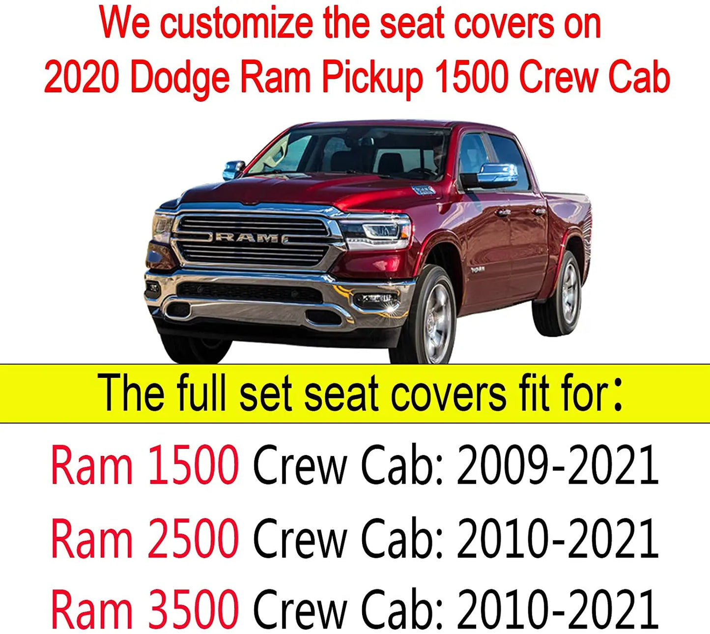 Deluxe PU Leather Car Seat Covers for Dodge Ram 2009-2021 1500 2500 3500