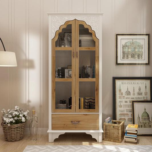 Ljustra Glass Display Cabinet 3 Shelves Drawer Modern Bookcase Storage