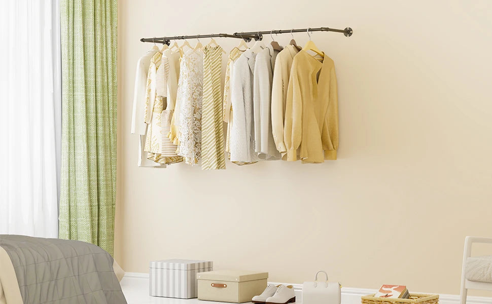 Wall Mounted Industrial Pipe Clothes Rail Set of 2 Coat Rack