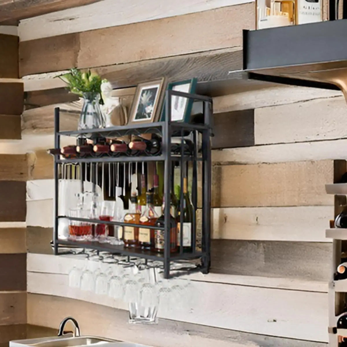 Wine Rack Glass Holder Metal Bottle Holder Storage Shelf Home Bar Kitchen