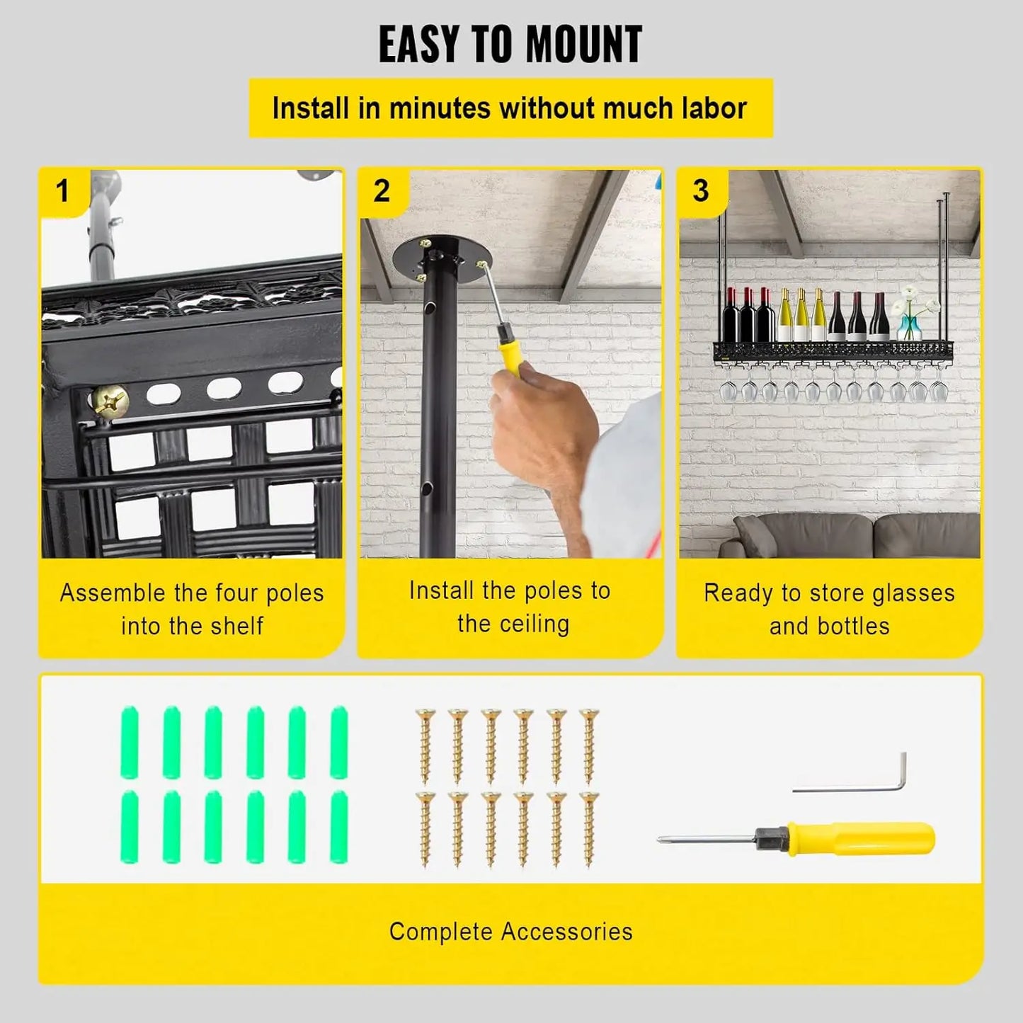 Ceiling Wine Glass Rack 46.9x13 inch Adjustable Hanging Wine Rack