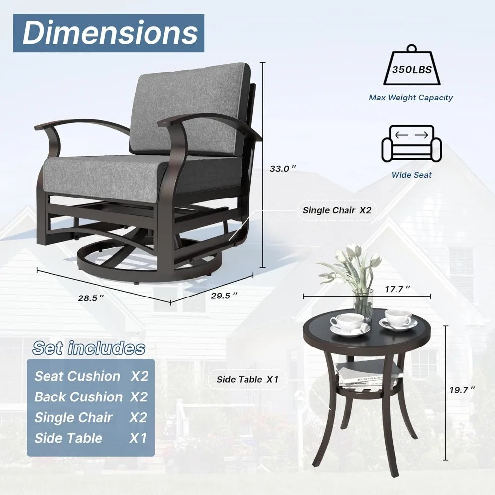 3 Pieces Outdoor Patio Furniture Set Aluminum Rocking Chair Swivel Gliders
